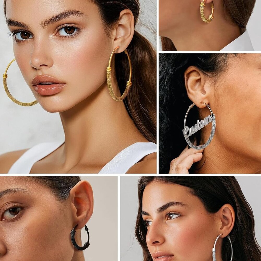 30/40/60/80/100mm Chunky Hoop Earrings For Women Gold Plated/Black Stainless Ste - Picture 2 of 9